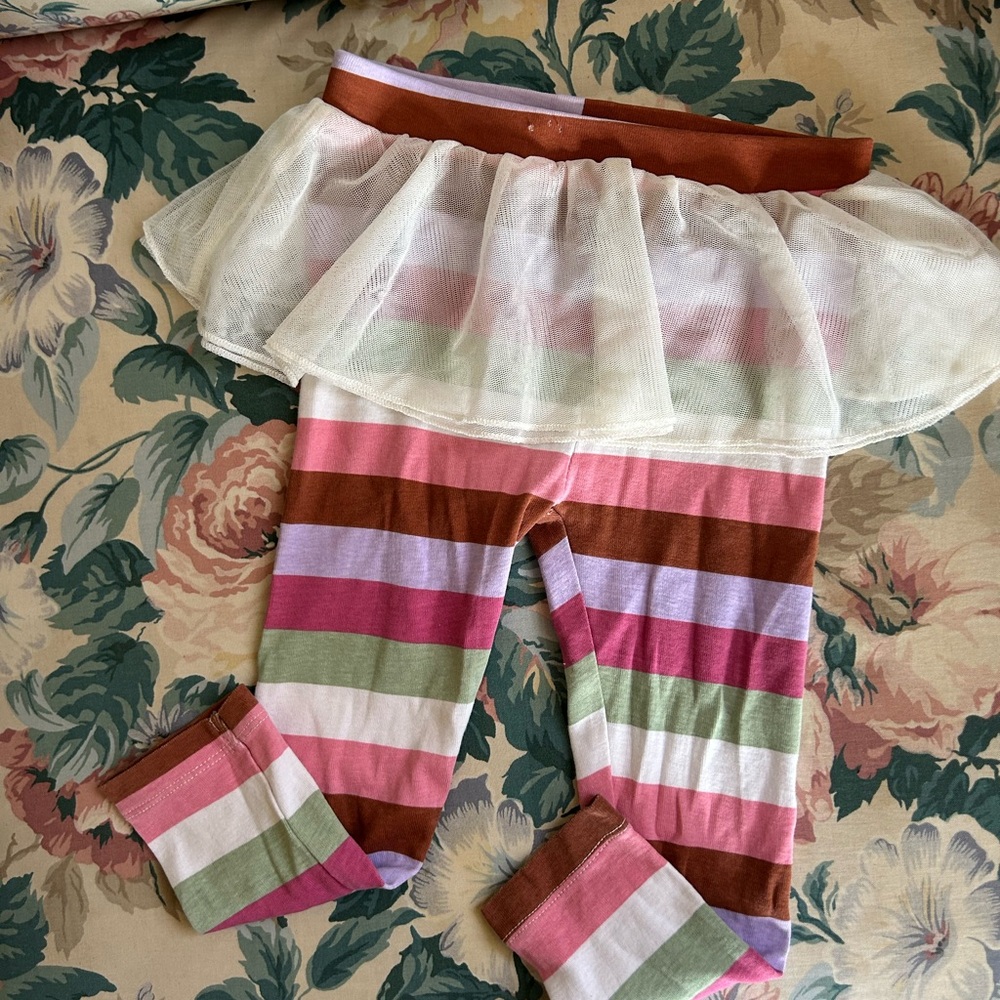 Okie Dokie Striped Baby Leggings with Tulle Skirt - Multi Color